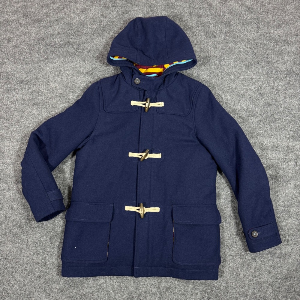 Mini Boden Duffle Coat Hooded Toggle Navy Blue Kids Size 9-10Y Wool Blend EUC